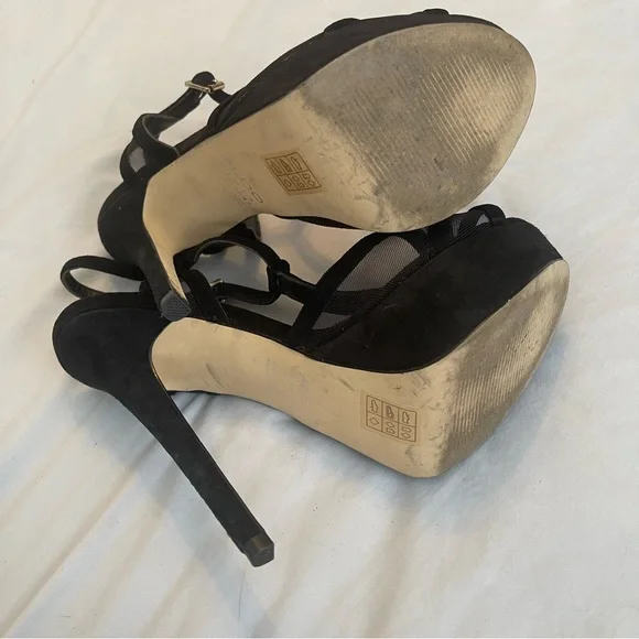 Aldo Sexy Strappy Stiletto Platform Heels Black Leather Suede and Mesh Size 7 - Picture 9 of 10